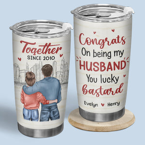 Félicitations pour être mon mari, chanceux bâtard - Verre personnalisé pour couple - Cadeau pour mari et femme, anniversaire