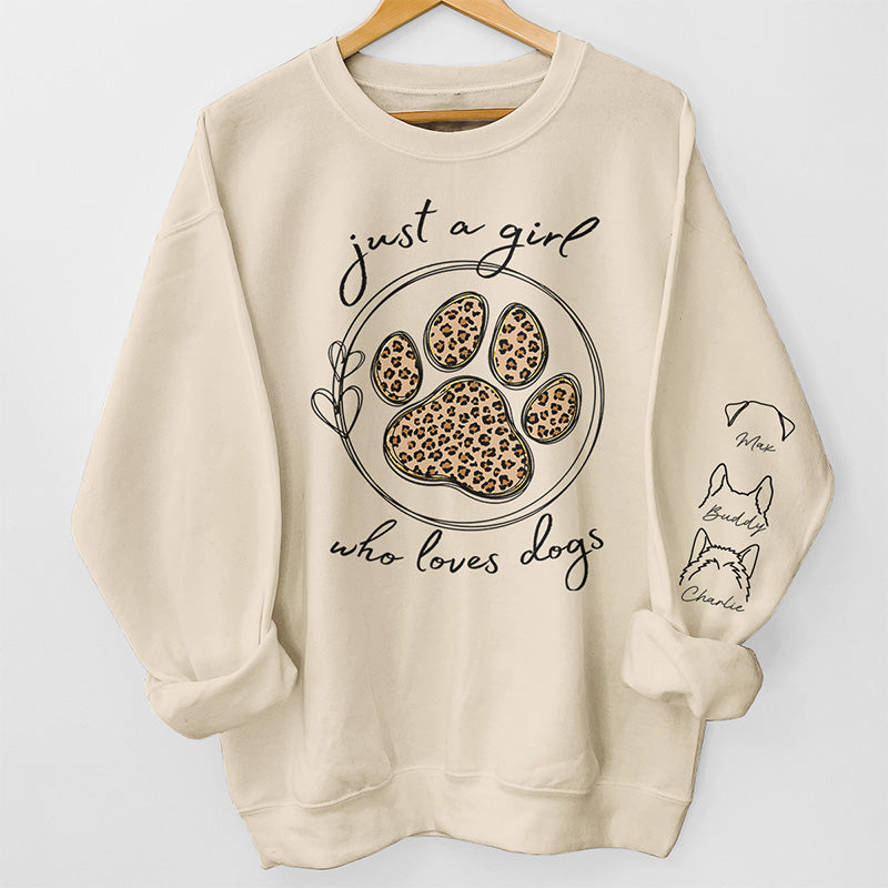 Une fille qui aime les animaux - Sweat-shirt unisexe personnalisé avec motif chien et chat sur la manche - Cadeau pour les propriétaires et les amoureux des animaux