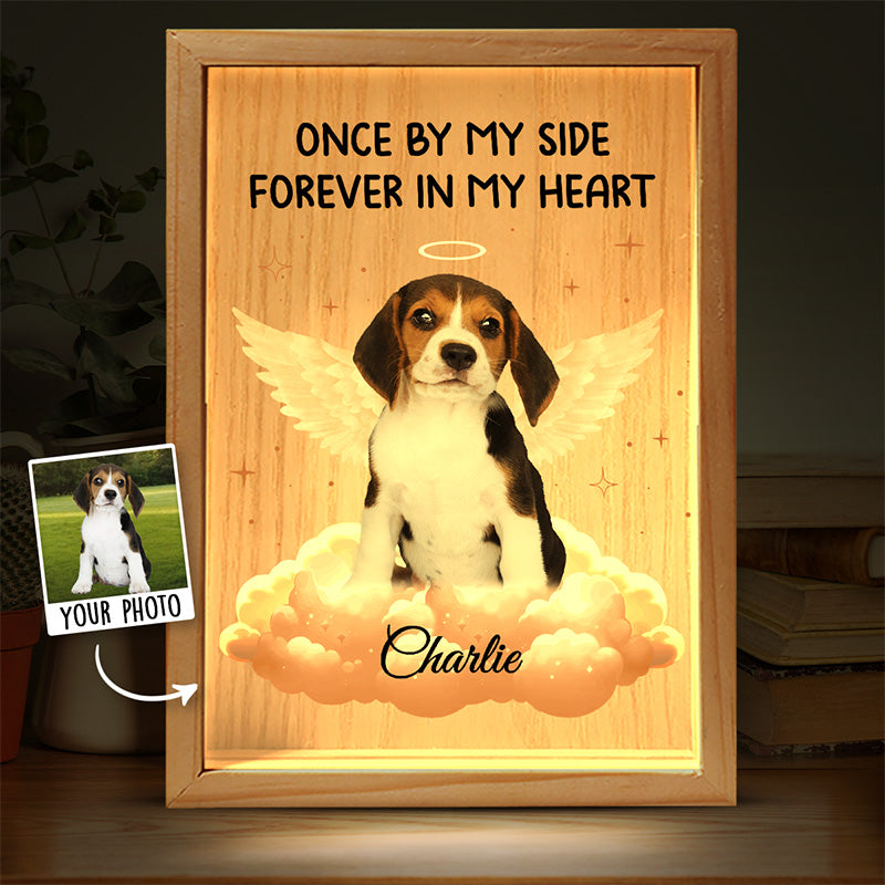Photo personnalisée « Forever In My Heart » – Cadre photo personnalisé avec lumière – Cadeau de condoléances pour les propriétaires et les amoureux des animaux