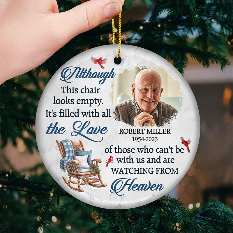 Photo personnalisée remplie de tout l'amour - Ornement personnalisé commémoratif personnalisé - Forme ronde en céramique - Cadeau de Noël, cadeau de condoléances pour les membres de la famille