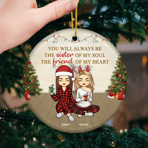 L'ami de mon cœur - Ornement personnalisé pour meilleure amie - Forme ronde en céramique - Cadeau de Noël pour meilleures amies, meilleures amies, sœurs