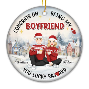 Congrats On Being My Man - Couple Personalized Custom Ornament - Ceramic Round Shaped - Christmas Gift For Husband Wife, Anniversary