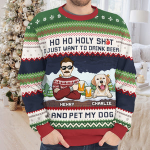 Boire de la bière et caresser mon chien ! Sweat-shirt personnalisé pour chien, moche et personnalisé ! Pull unisexe en laine ! Cadeau de Noël pour les propriétaires et les amoureux des animaux.