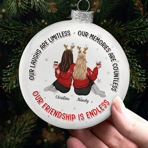 Notre amitié est infinie - Boule plate blanche personnalisée pour meilleure amie - Cadeau de Noël pour meilleures amies, meilleures amies, sœurs