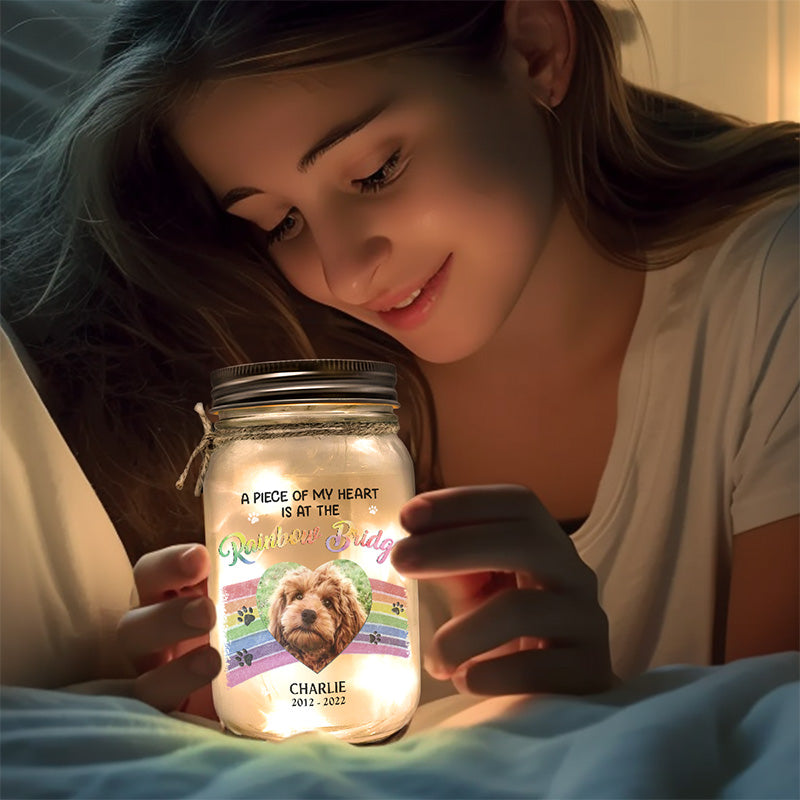 Photo personnalisée, brillez toujours dans mon cœur ! Lampe commémorative personnalisée en pot Mason ! Cadeau de condoléances pour les propriétaires et les amoureux des animaux.
