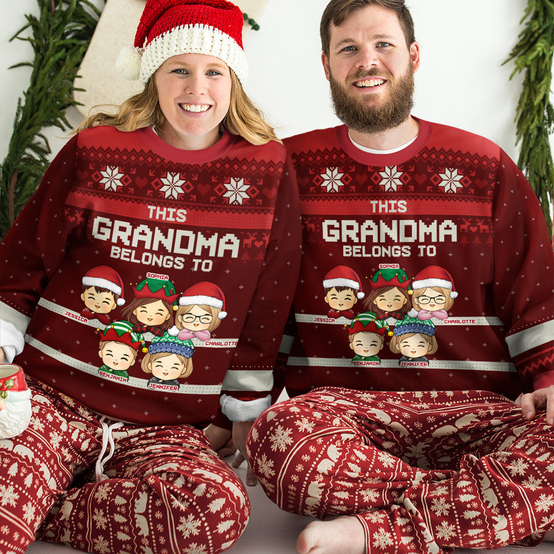 J'appartiens à ces adorables enfants - Sweat-shirt personnalisé en laine unisexe - Cadeau de Noël pour grand-mère et grand-père