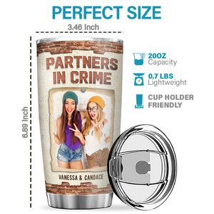 Photo personnalisée « Partenaires de crime si on se fait prendre » - Gobelet personnalisé Bestie - Cadeau pour meilleures amies, meilleures amies, sœurs