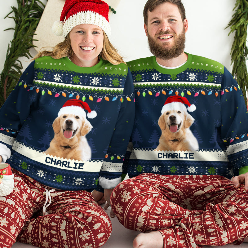 Sweat-shirt personnalisé avec photo « Joyeux anniversaire » pour chien et chat - Pull unisexe en laine - Cadeau de Noël pour les propriétaires et les amoureux des animaux