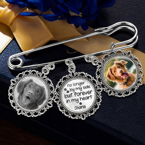 Photo personnalisée : « Je ne suis plus à mes côtés, mais je suis à jamais dans mon cœur » – Broche ronde personnalisée commémorative – Cadeau de condoléances pour les propriétaires et les amoureux des animaux