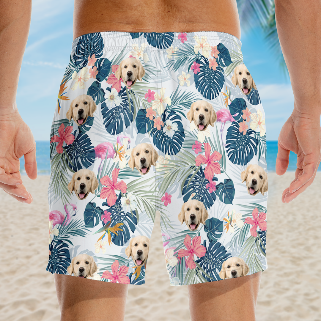 Short de plage hawaïen tropical personnalisé avec photo de vitamine mer - Cadeau idéal pour les vacances d'été, les anniversaires et les amoureux des animaux.