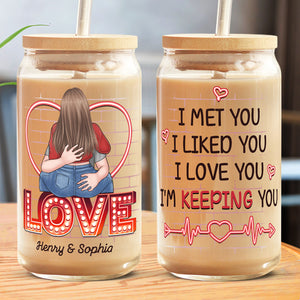 Je t'aime, je te garde - Tasse en verre personnalisée pour couple, tasse à café glacé - Cadeau pour mari et femme, anniversaire