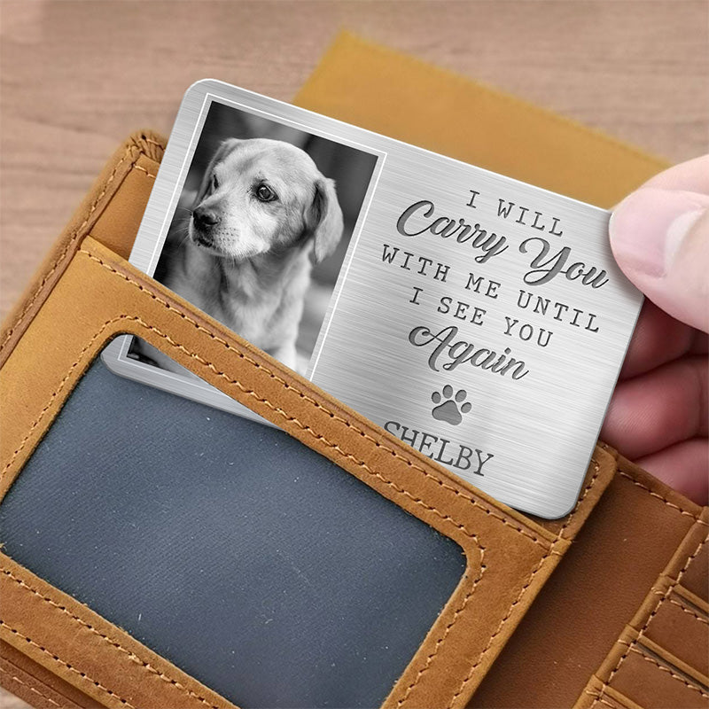 Carte photo personnalisée en aluminium pour portefeuille – Cadeaux de condoléances personnalisés pour animaux de compagnie, chiens et chats – Mes empreintes de pattes ne sont peut-être plus dans votre maison.