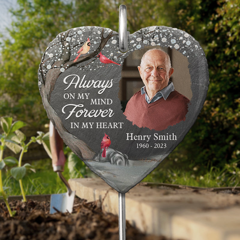 Photo personnalisée pour toujours dans mon cœur - Mémorial personnalisé en forme de cœur avec ardoise et crochet - Cadeau de condoléances pour les membres de la famille