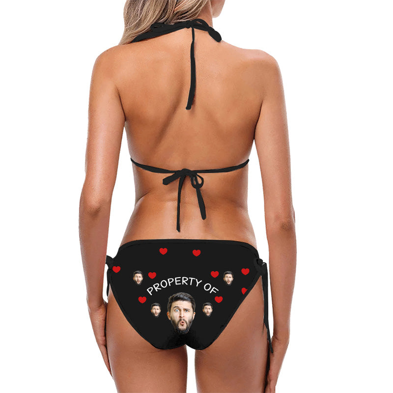 Bikini triangle taille basse personnalisé avec photo « Mon monde, mon amour, mon tout » – Cadeau amusant pour les vacances d'été ou les anniversaires