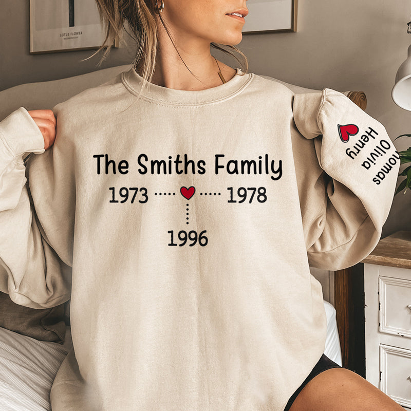 Famille pour toujours - Sweat-shirt unisexe personnalisé avec motif sur la manche - Cadeau de Noël pour les membres de la famille