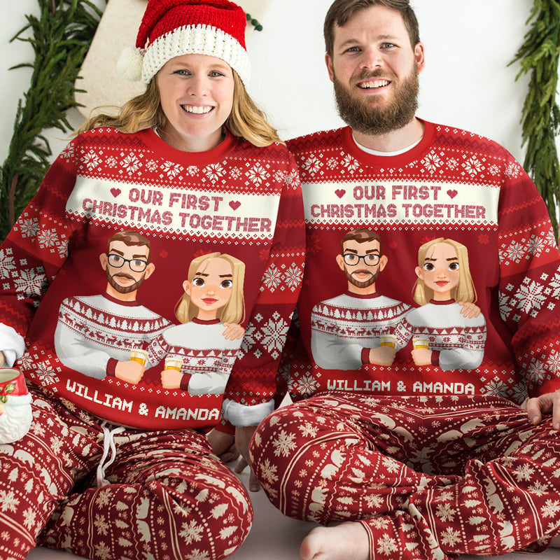 Notre premier Noël ensemble - Sweat-shirt personnalisé pour couple - Pull en laine unisexe - Cadeau de Noël pour mari et femme, anniversaire