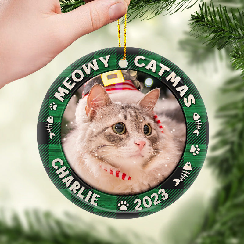 Décoration de Noël personnalisée avec photo pour chien et chat - Décoration ronde en céramique - Cadeau de Noël pour les familles, les propriétaires d'animaux et les amoureux des animaux