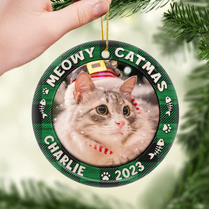 Décoration de Noël personnalisée avec photo pour chien et chat - Décoration ronde en céramique - Cadeau de Noël pour les familles, les propriétaires d'animaux et les amoureux des animaux