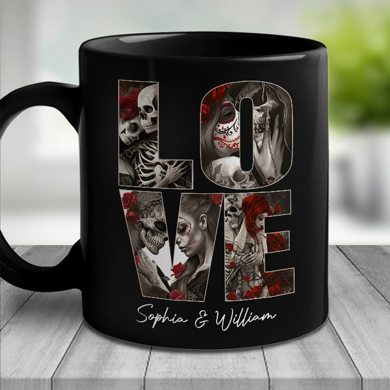 Tasse noire personnalisée « Main dans la main, côte à côte » – Cadeau pour mari et femme, anniversaire