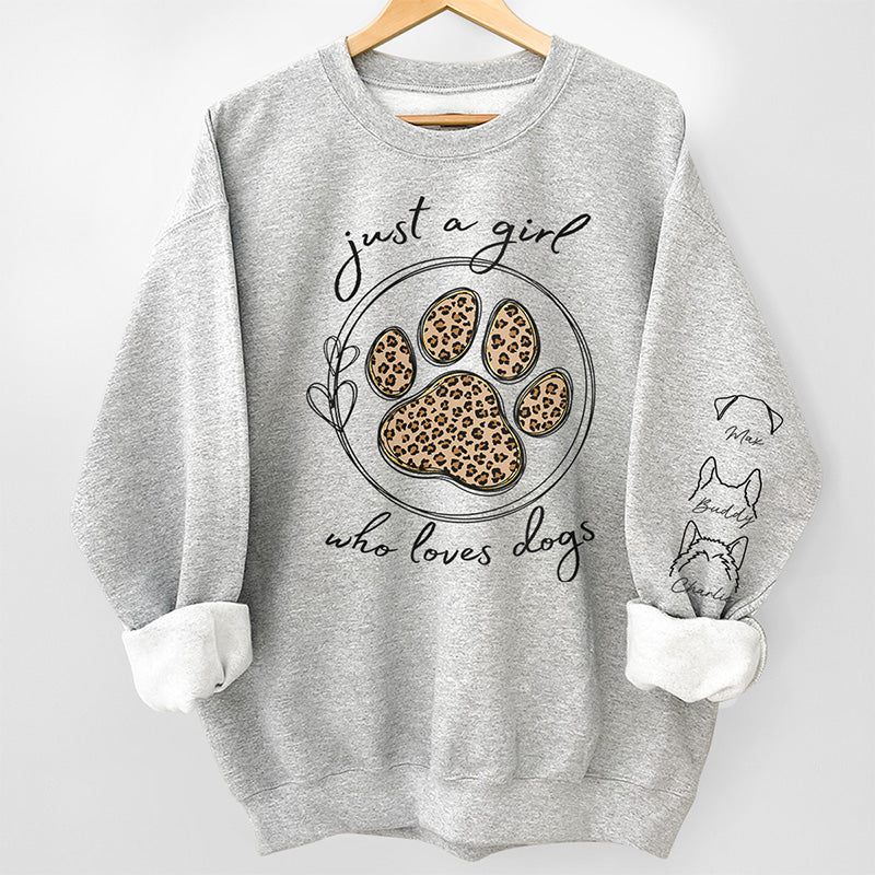 Une fille qui aime les animaux - Sweat-shirt unisexe personnalisé avec motif chien et chat sur la manche - Cadeau pour les propriétaires et les amoureux des animaux