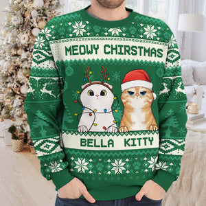 Joyeux Noël ! Sweat-shirt personnalisé avec chat, moche et personnalisé ! Pull unisexe en laine ! Cadeau de Noël pour les propriétaires et les amoureux des animaux.