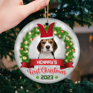 Custom Photo Pawsitively Excited For The First Christmas - Dog & Cat Personalized Custom Ornament - Ceramic Round Shaped - Christmas Gift For Pet Owners, Pet Lovers