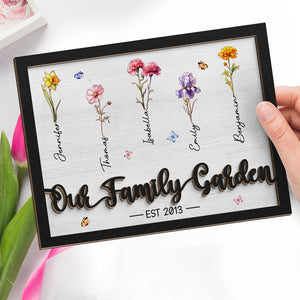 Notre jardin familial - Plaque en bois personnalisée à 2 couches avec support - Cadeau de pendaison de crémaillère pour les membres de la famille