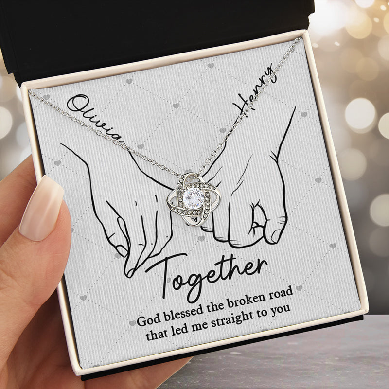 From Our First Kiss Till Our Last Breath - Couple Personalized Custom Love Knot Necklace - Gift For Husband Wife, Anniversary