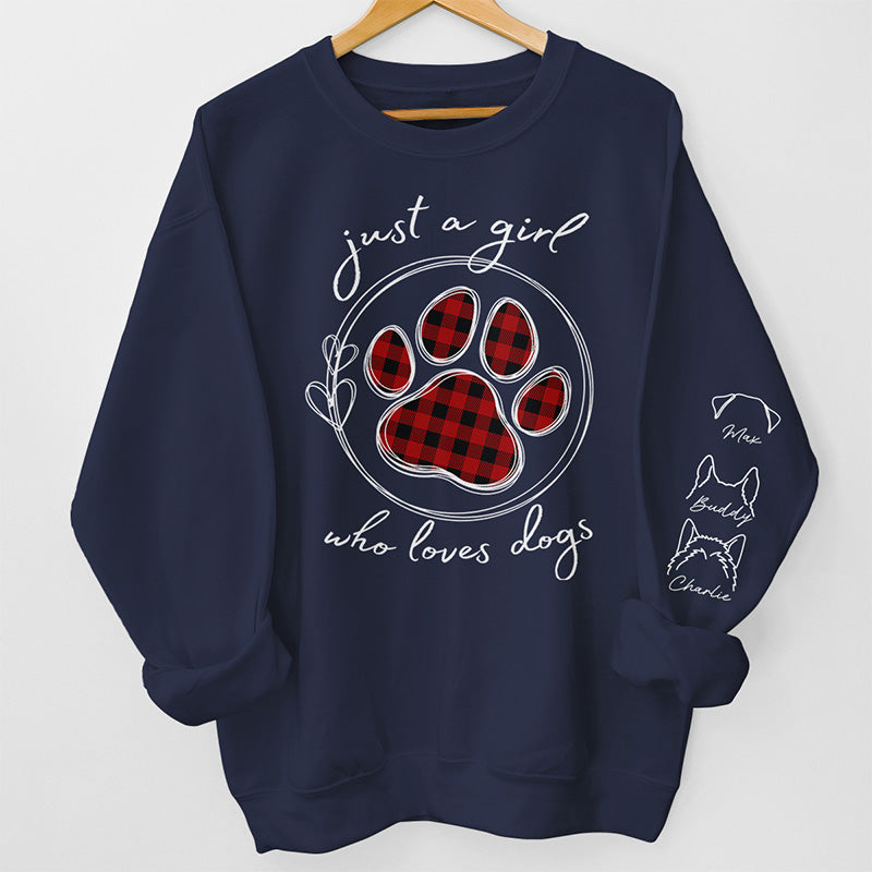 Juste une fille qui aime les animaux - Sweat-shirt unisexe personnalisé pour chien et chat avec motif sur la manche - Cadeau pour les propriétaires et les amoureux des animaux