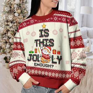Est-ce assez joyeux ? Sweat-shirt moche personnalisé pour chat – Pull en laine unisexe – Cadeau de Noël pour propriétaires et amoureux des animaux