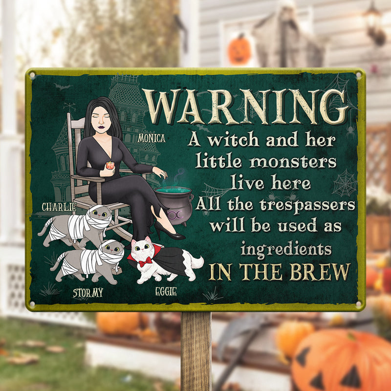 Une sorcière et ses petits monstres vivent ici - Décoration d'intérieur personnalisée en métal - Cadeau d'Halloween pour les sorcières, vous-même