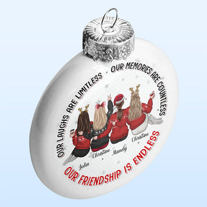 Notre amitié est infinie - Boule plate blanche personnalisée pour meilleure amie - Cadeau de Noël pour meilleures amies, meilleures amies, sœurs