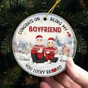 Congrats On Being My Man - Couple Personalized Custom Ornament - Ceramic Round Shaped - Christmas Gift For Husband Wife, Anniversary