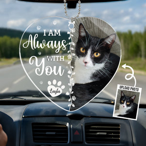 Photo personnalisée « Une fois à mes côtés pour toujours dans mon cœur » – Ornement de voiture personnalisé commémoratif – Forme personnalisée en acrylique – Cadeau de condoléances pour les propriétaires d'animaux et les amoureux des animaux
