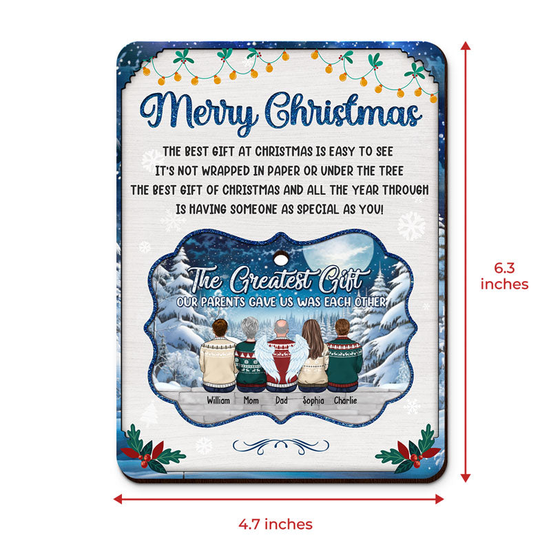 Le plus beau cadeau que nos parents nous ont offert - Carte en bois personnalisée avec ornement amovible - Cadeau de Noël pour les membres de la famille