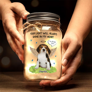 Photo personnalisée « Mon cœur n'était pas prêt à te perdre » – Lampe commémorative personnalisée en pot Mason – Cadeau de condoléances pour les propriétaires et les amoureux des animaux