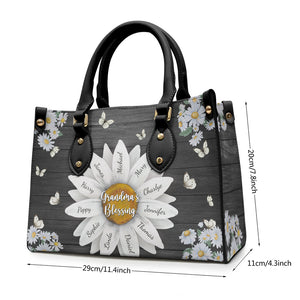 Grandma's Blessing - Family Personalized Custom Leather Handbag - Birthday Gift For Grandma