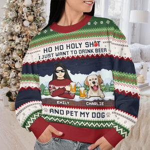 Boire de la bière et caresser mon chien ! Sweat-shirt personnalisé pour chien, moche et personnalisé ! Pull unisexe en laine ! Cadeau de Noël pour les propriétaires et les amoureux des animaux.