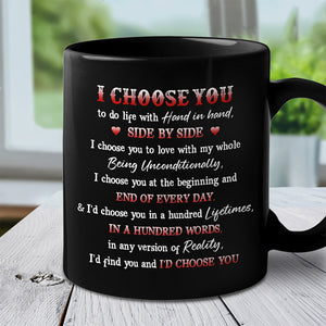 Tasse noire personnalisée « Main dans la main, côte à côte » – Cadeau pour mari et femme, anniversaire