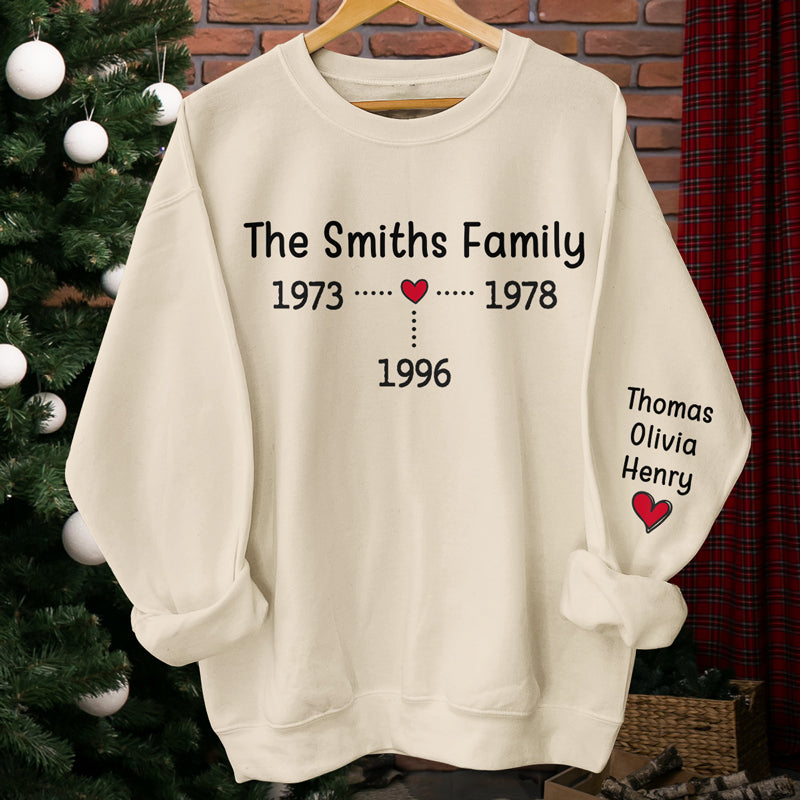 Famille pour toujours - Sweat-shirt unisexe personnalisé avec motif sur la manche - Cadeau de Noël pour les membres de la famille