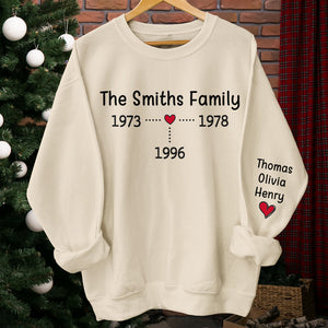 Famille pour toujours - Sweat-shirt unisexe personnalisé avec motif sur la manche - Cadeau de Noël pour les membres de la famille