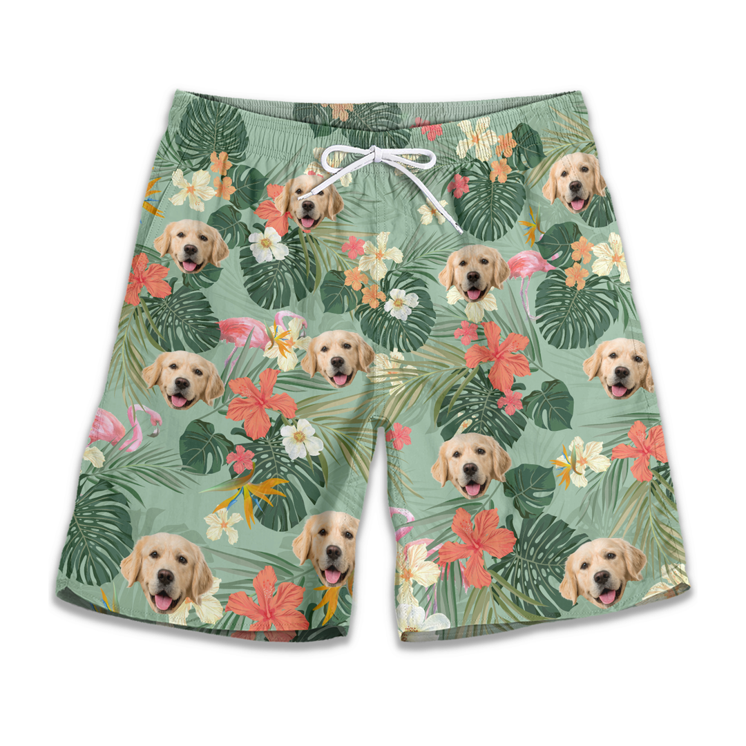 Short de plage hawaïen tropical personnalisé avec photo de vitamine mer - Cadeau idéal pour les vacances d'été, les anniversaires et les amoureux des animaux.