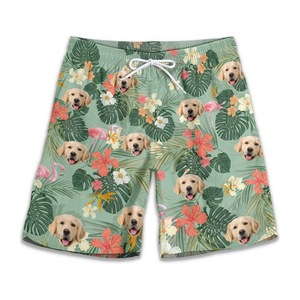Short de plage hawaïen tropical personnalisé avec photo de vitamine mer - Cadeau idéal pour les vacances d'été, les anniversaires et les amoureux des animaux.