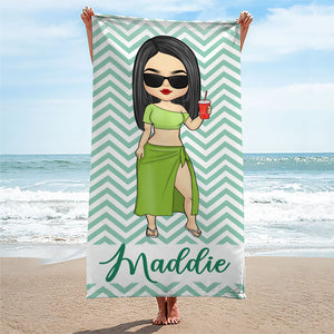 Happiness Comes In Waves - Bestie Personalized Custom Beach Towel - Gift For Best Friends, BFF, Sisters