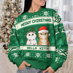 Joyeux Noël ! Sweat-shirt personnalisé avec chat, moche et personnalisé ! Pull unisexe en laine ! Cadeau de Noël pour les propriétaires et les amoureux des animaux.