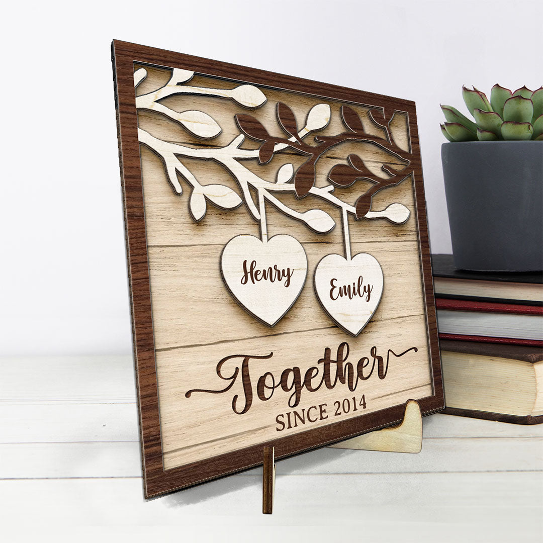 Elle et moi, nous formons une équipe - Plaque en bois personnalisée à 2 couches avec support pour couple - Cadeau de pendaison de crémaillère pour mari et femme, anniversaire