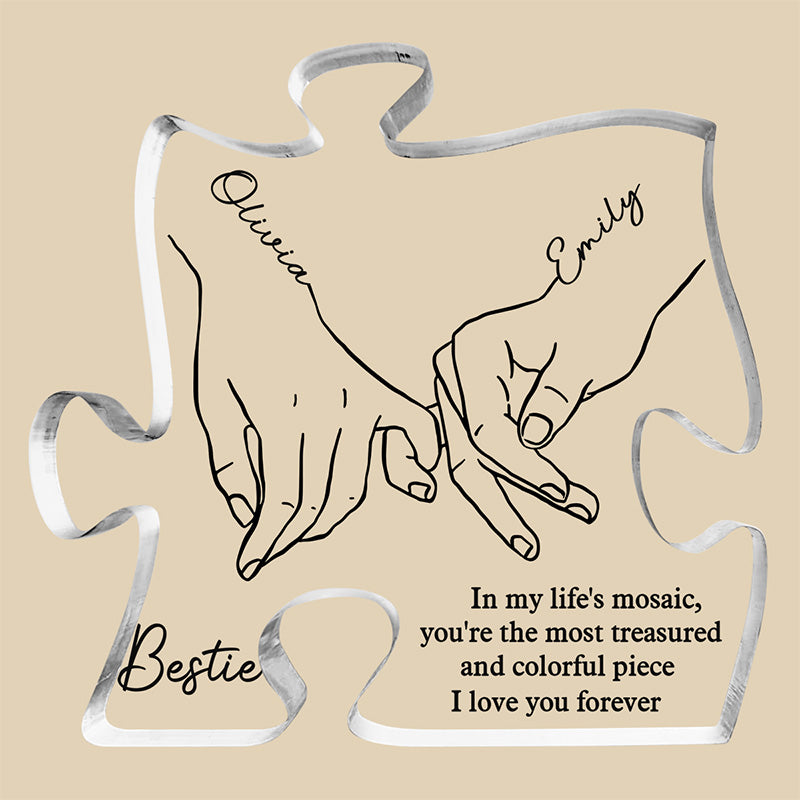Je serai là, promesse rose - Plaque acrylique personnalisée en forme de puzzle pour meilleure amie - Cadeau de Noël pour meilleures amies, meilleures amies, sœurs