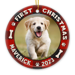 Décoration de Noël personnalisée avec photo pour chien et chat - Décoration ronde en céramique - Cadeau de Noël pour les familles, les propriétaires d'animaux et les amoureux des animaux
