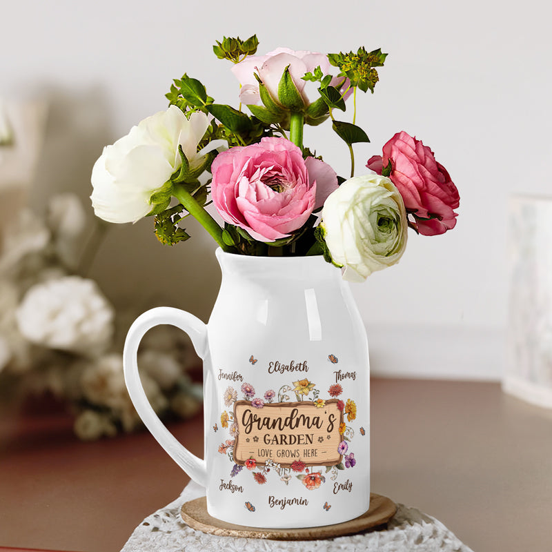 L'amour du jardin de grand-mère pousse ici - Vase à fleurs personnalisé pour la décoration intérieure de la famille - Cadeau de pendaison de crémaillère pour maman et grand-mère