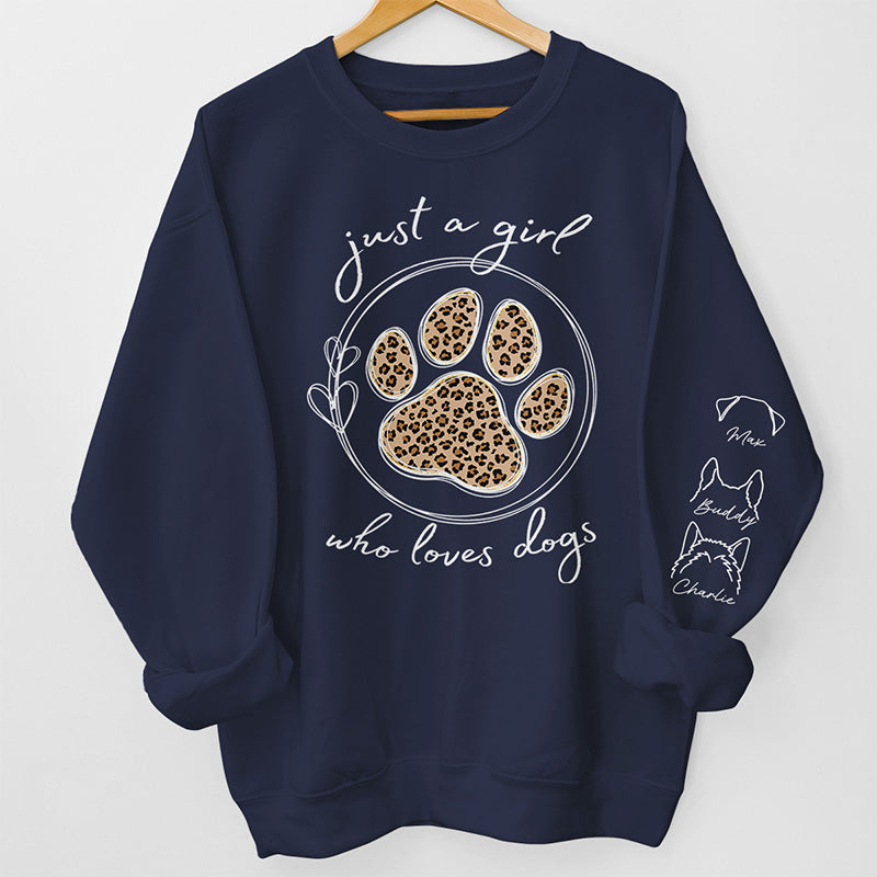 Une fille qui aime les animaux - Sweat-shirt unisexe personnalisé avec motif chien et chat sur la manche - Cadeau pour les propriétaires et les amoureux des animaux